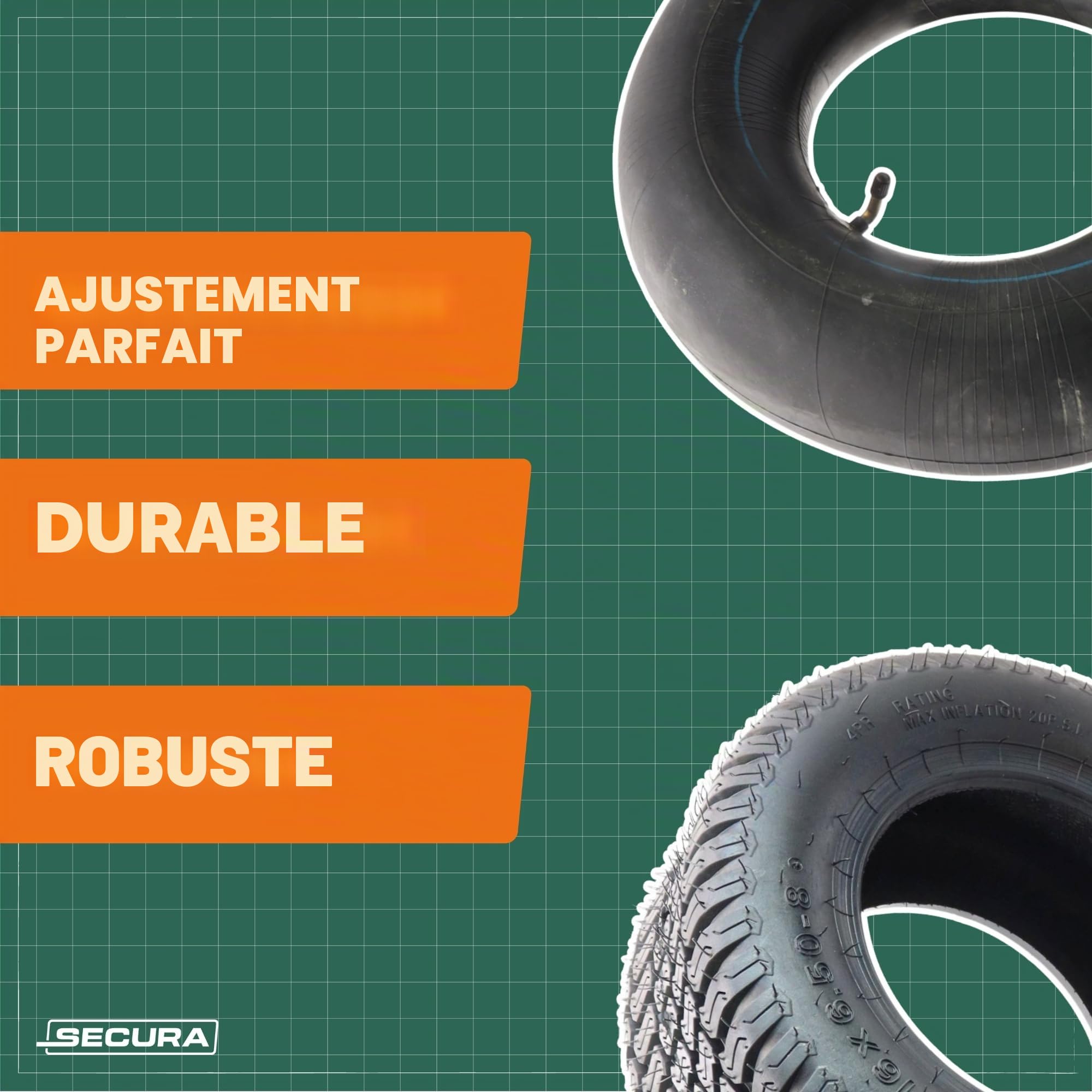SECURA Kit 2x Pneu + Chambre à air 16x6.50-8 pour Tondeuse Autoportée Valve TR87