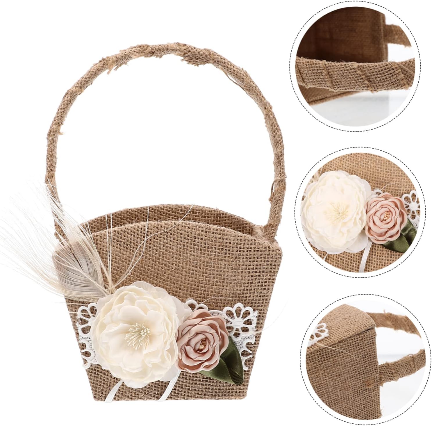 Rustic Wedding Petal Basket Elegant Flower Girl Basket with Floral Bow Decoration Wedding Supply for Ceremony Engagement Anniversary and Proposal Celebrations