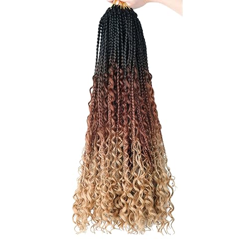 18Inch Goddess Box Braids Crochet Hair 8 Packs Pre-looped Bohemian Crochet Boho Box Braids With Curly Ends Synthetic Crochet Hair for Black Women 1b/30/27 (1b/30/27, 18inch)