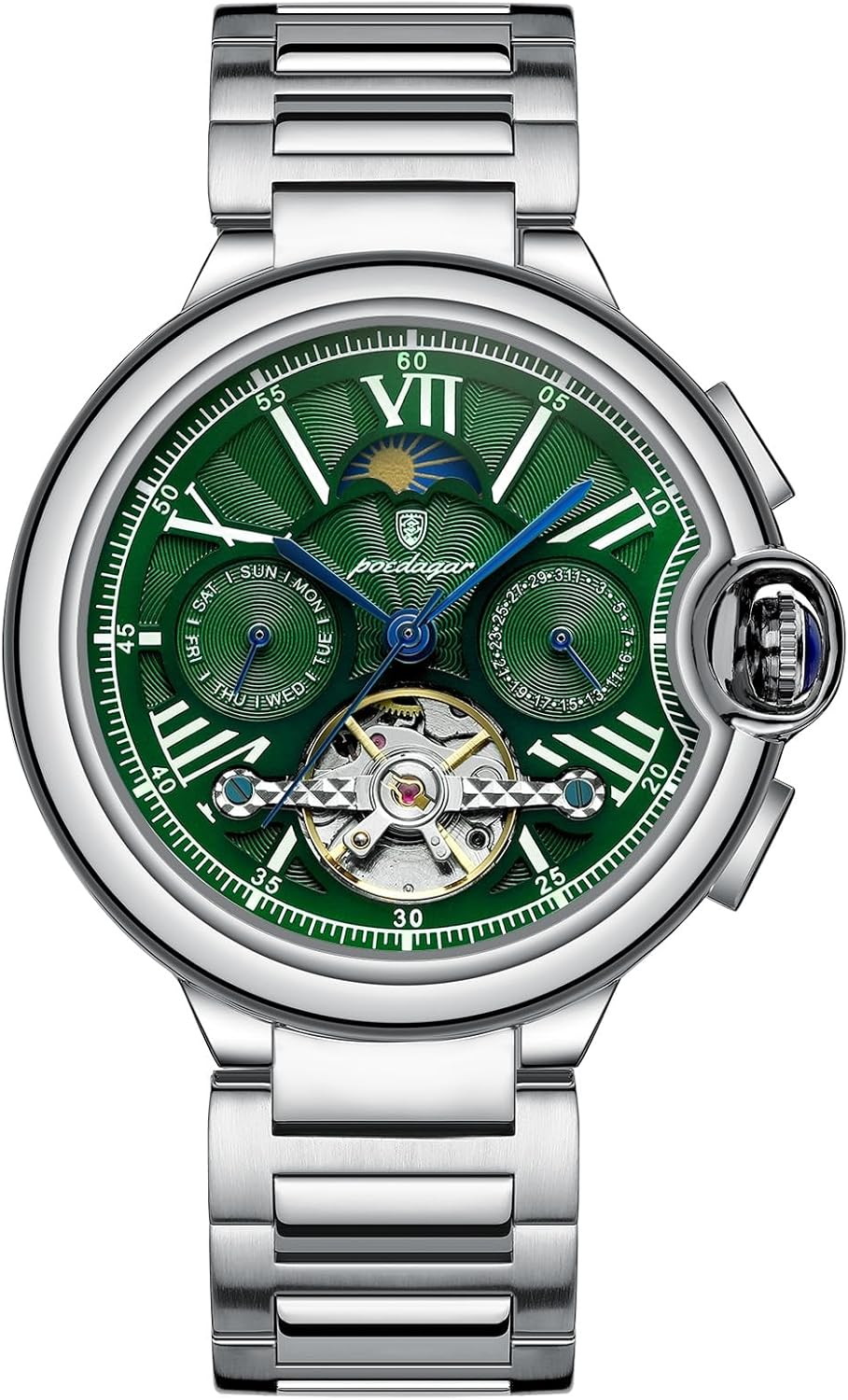 Diamond Skeleton Automatic Mechanical Watch Stainless Steel Mesh Band Luminous Hand Men Watches Sport Business Wristwatch