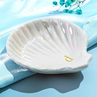 Initial Shell Ceramic Ring Tray Trinket Dish Jewelry Plate Tray Customer Personalized Sweet Cute Aesthetic House Warming Hostess Host Engaged Letter Gifts Housewarming Essential New Home Must Have