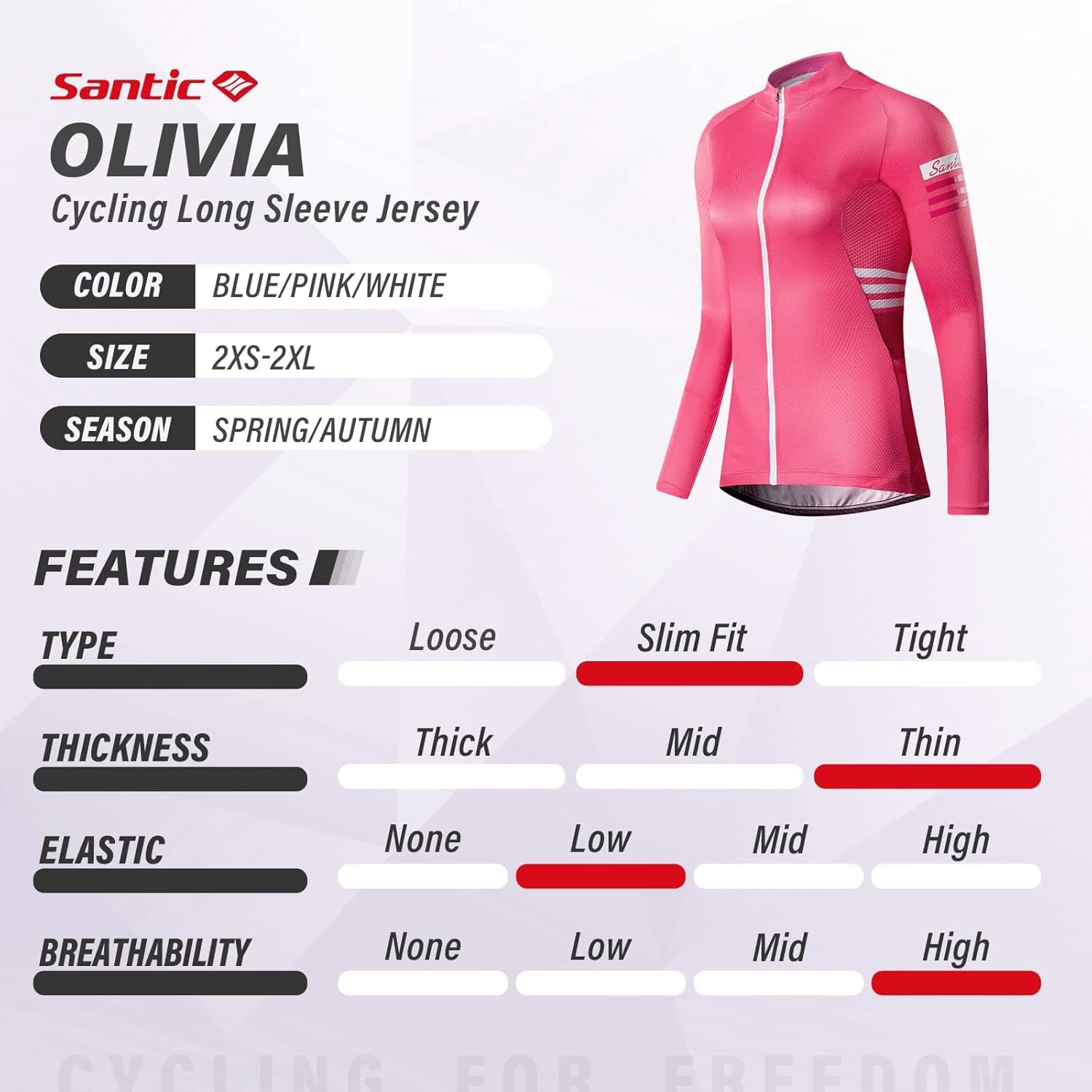 Santic Cycling Jersey Women's Long Sleeve Tops Bike Shirts Bicycle Jacket with Pockets