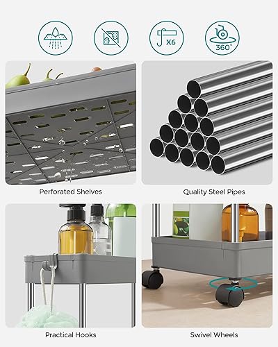 Miniatura 5 de SONGMICS - Estante de 3 niveles, con ruedas, ahorro de espacio, para baño, cocina, sala, oficina, 15.7 x 8.7 x 23.6 pulgadas