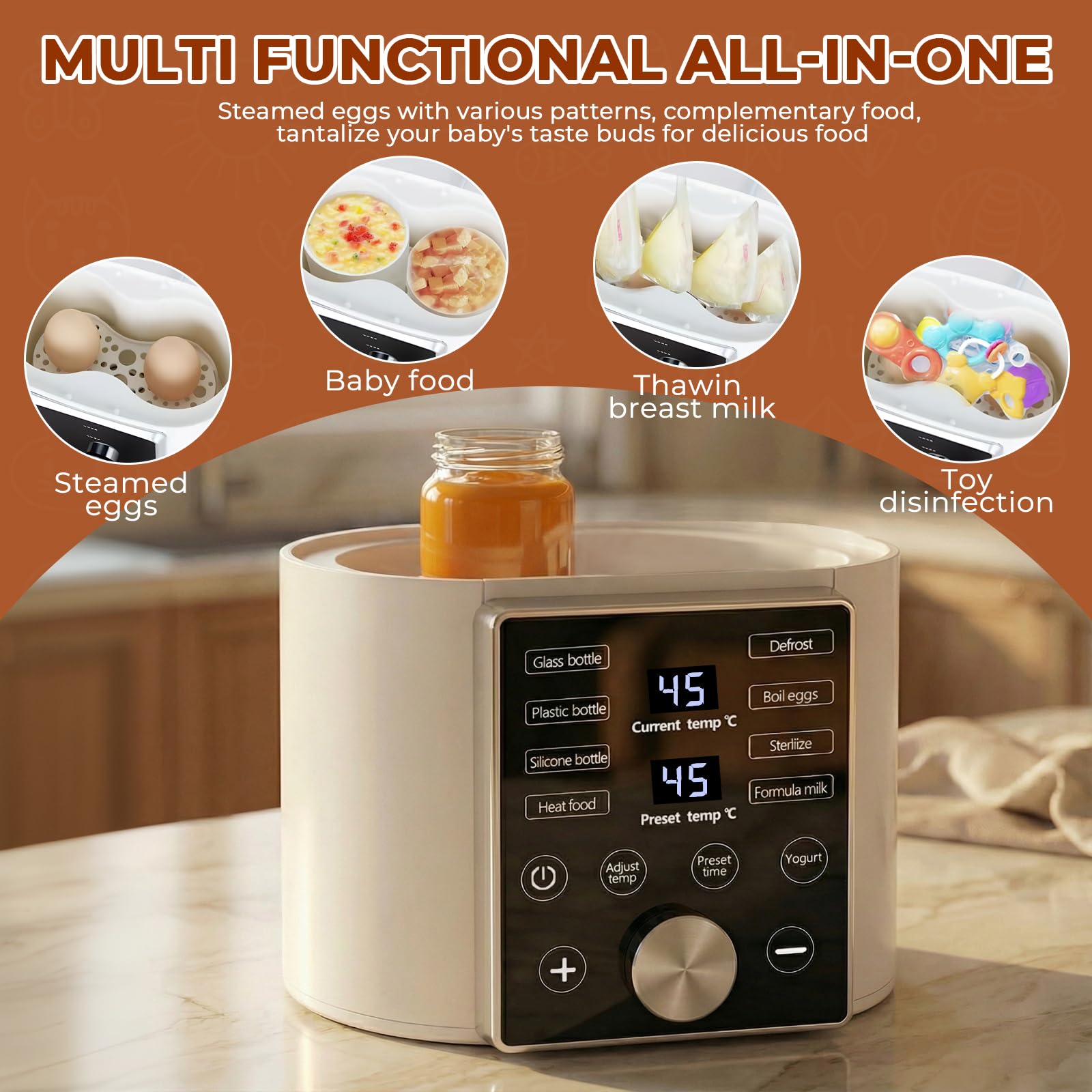 9 in 1 Scaldabiberon,Sterilizzatore Biberon,Scalda biberon,Scalda biberon Neonato Portatile,Double BottleWarmer,Senza BPA,Display LCD,Riscaldamento Rapido,Scongelare,Adatto a Tutti i biberon