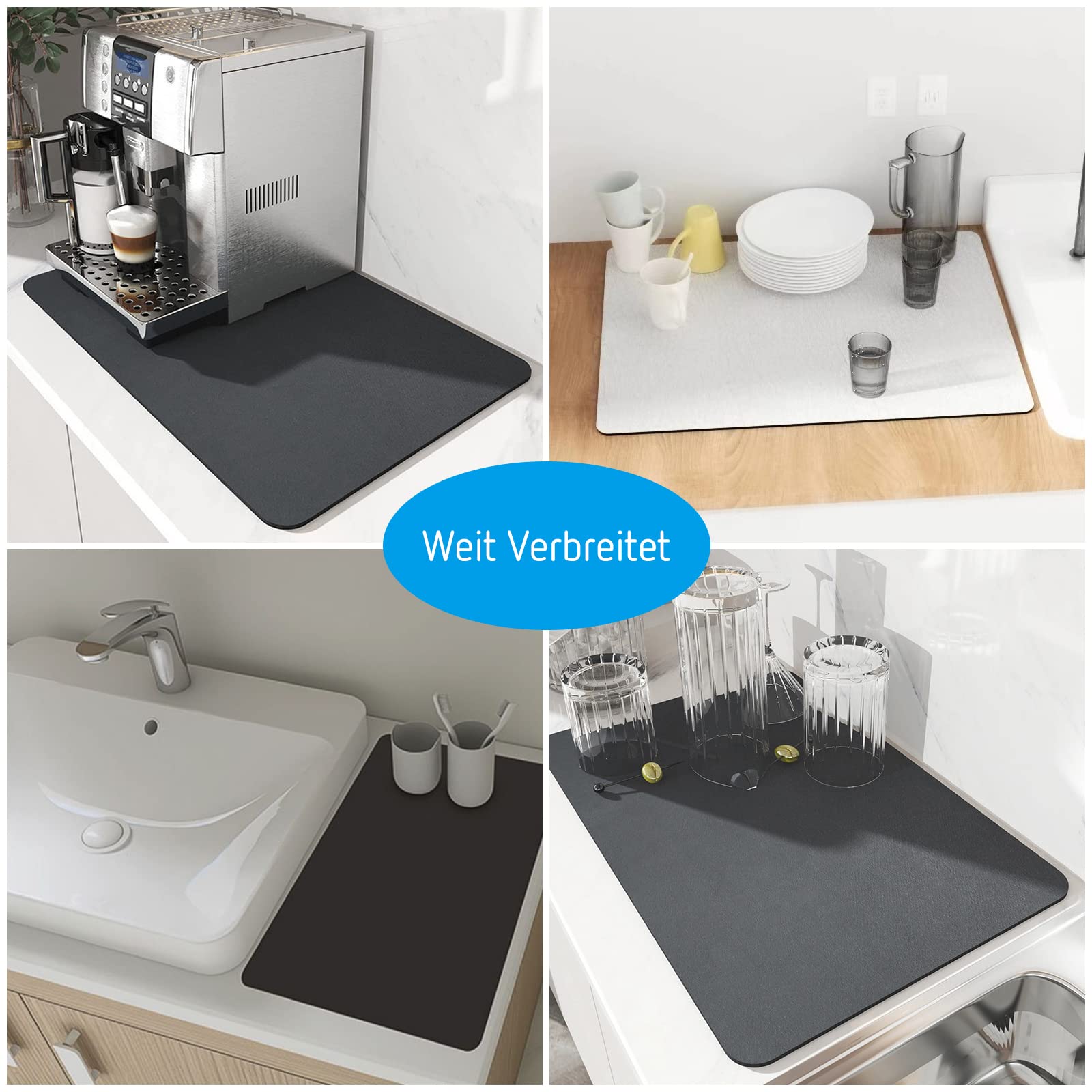 Lot De 2 Plateaux Évier Diatomite Séchage Rapide Blanc Gris - Cuisine Et Salle De Bain
