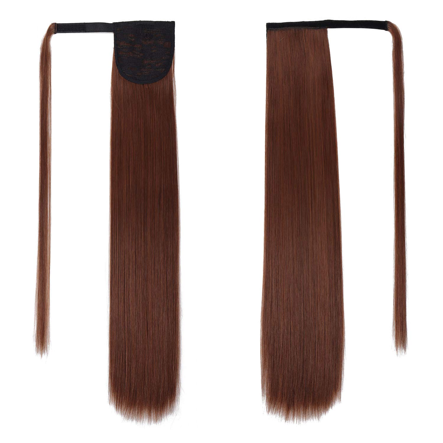 Eerya Clip in Ponytail Extension Wrap Around Long Straight Pony Tail Hair 22Inch Synthetic Hairpiece Hair Piece for Girl Lady Woman (Straight Hair, 6# Honey Brown)