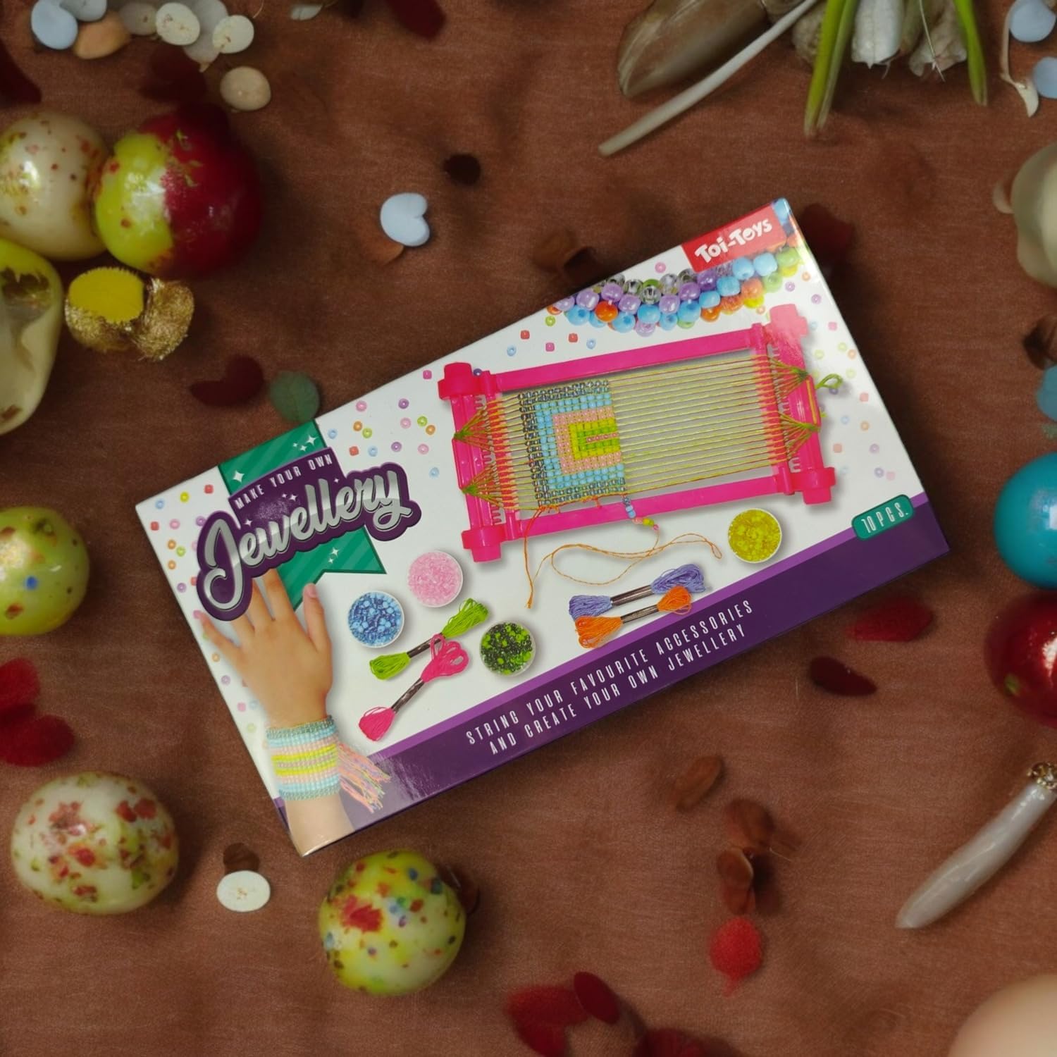 Toi-Toys Loom Mini Loom with Yarn and Beads for DIY Jewellery