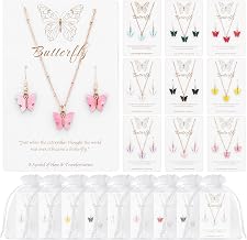 Kingdder Butterfly Necklace and Earrings Bulk Jewelry Set for Women Summer Party Favors Colorful Acrylic Pendant Butterfly Gifts for Birthday Party