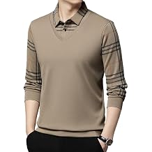 Mens Faux Two Piece Lapel Long-Sleeve Tops, Mens Lapel Faux Two-Piece Warm Top, Fake Two Piece Shirt