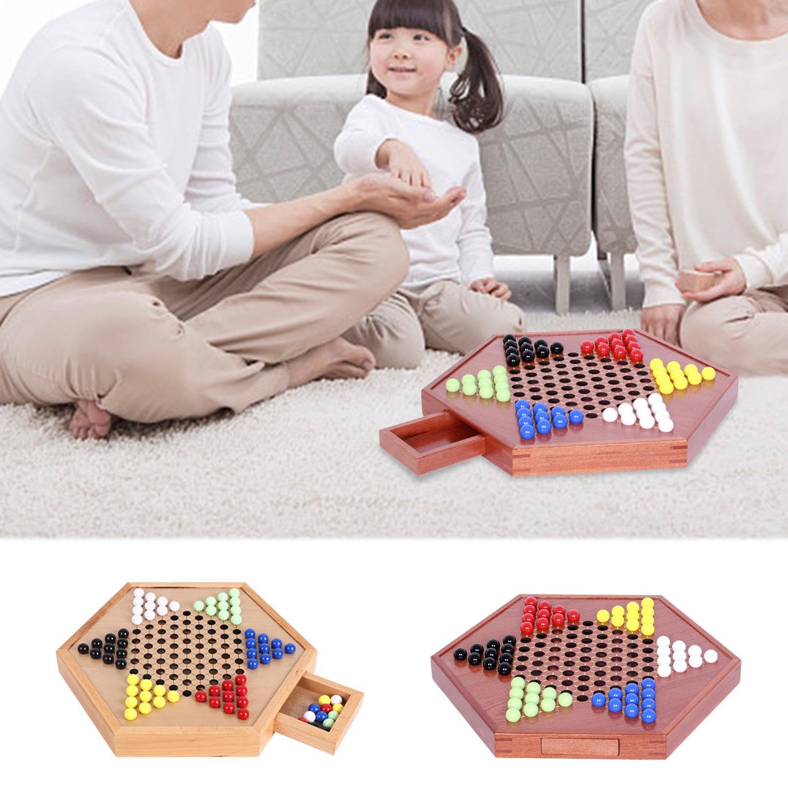 Jeu De Dames Chinoises en Bois-avec Billes De Verre Colorées,Jeu De Dames,Chinoises Classique Dames Chinoises Stratégie Colorées Extérieur,intérieur pour Jeu De Société Éducatif Dames