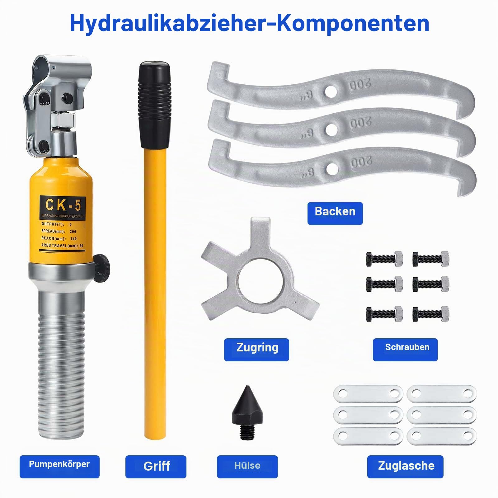 Hydraulik Abzieher Hydraulisch 5T, Hydraulischer Lagerabzieher | Hydraulischer Zahnrad Abzieher, Radnabenabzieher Hydraulik, Hydraulischer Abzieher Lager Integral 3 Backen Abzieher