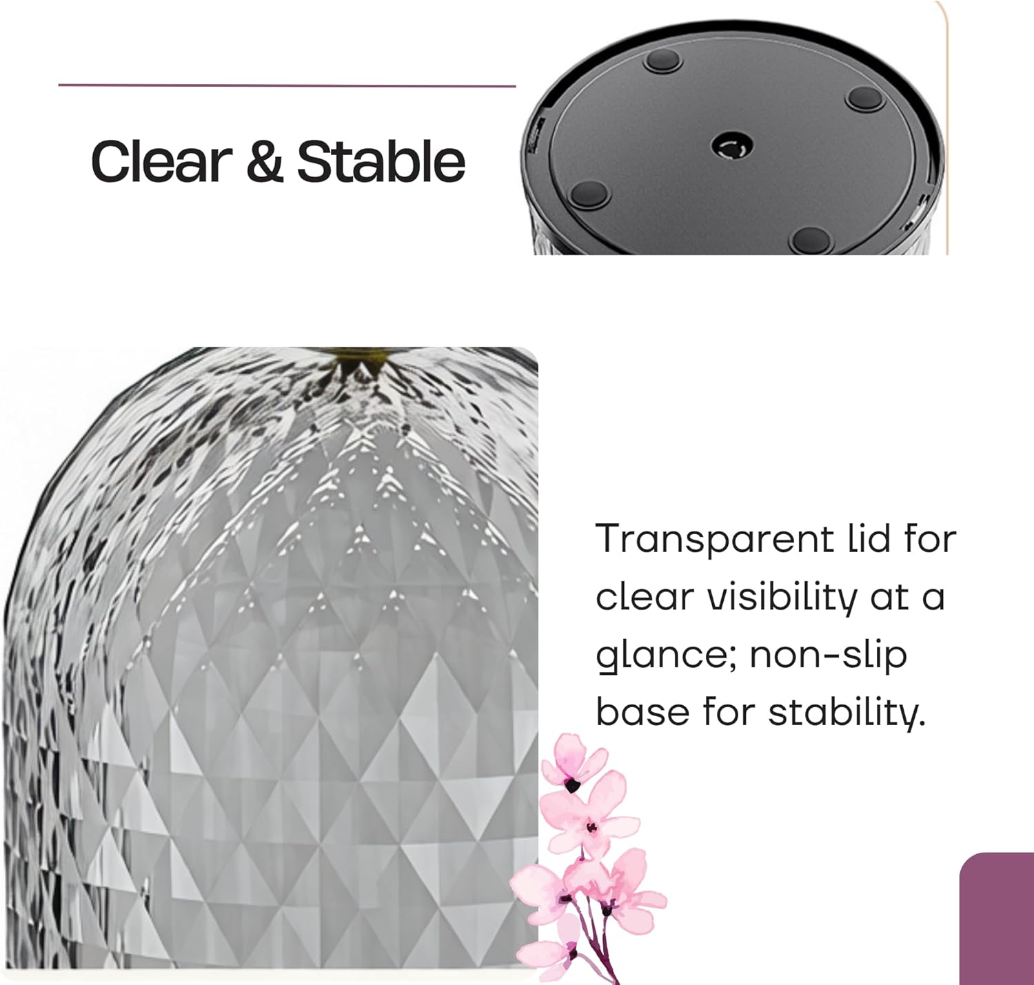LEFEEL Lumière Mini 360 Rotating Makeup Organizer with Lid, Diamond Cut Cosmetic Organizer - Dustproof Vanity Organizer for Makeup Brushes, Toothbrush & Bathroom Countertop （Black