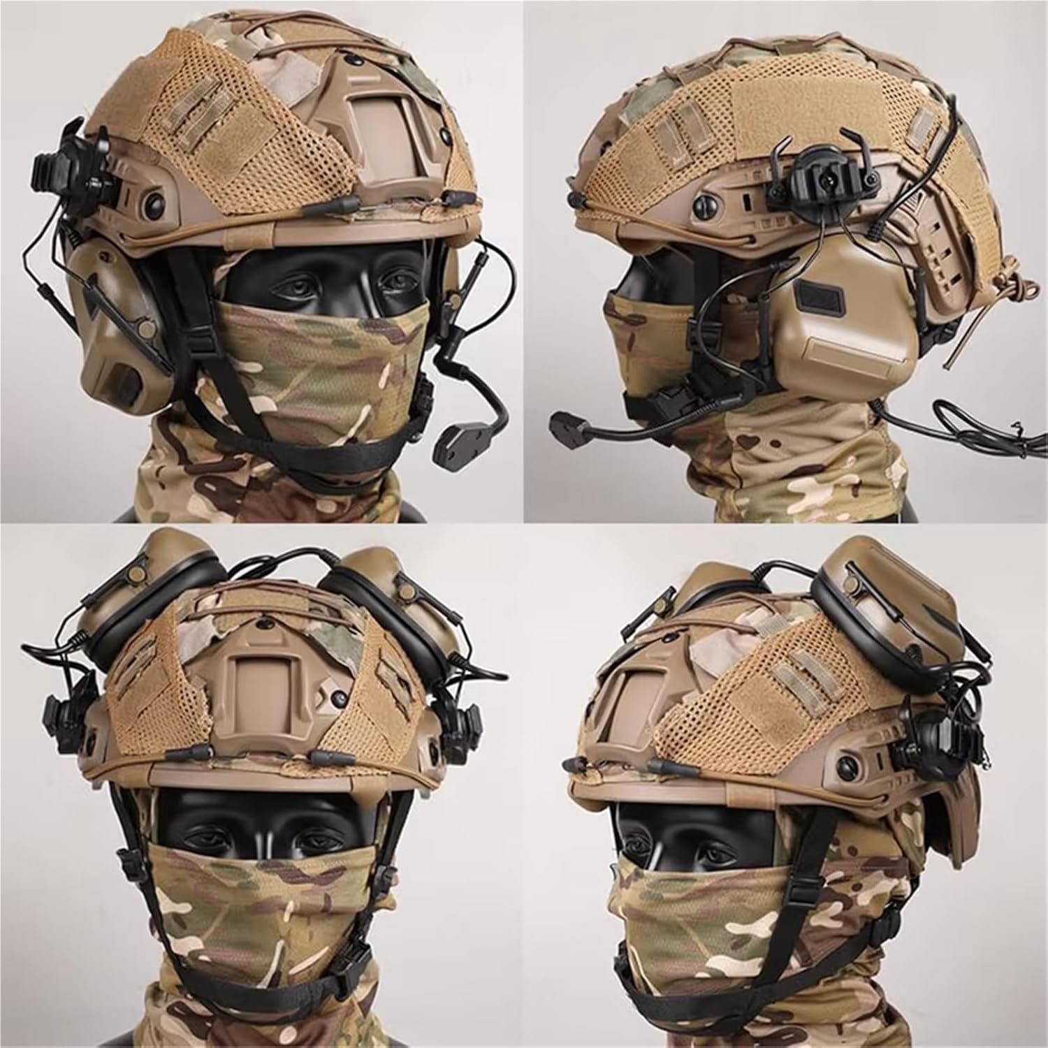 Tactical Helmet Set with Headset,Adjustable Airsoft Helmet with Helmet Cover & Face Balaclava Mask for Cosplay Tactical Hunting Gear