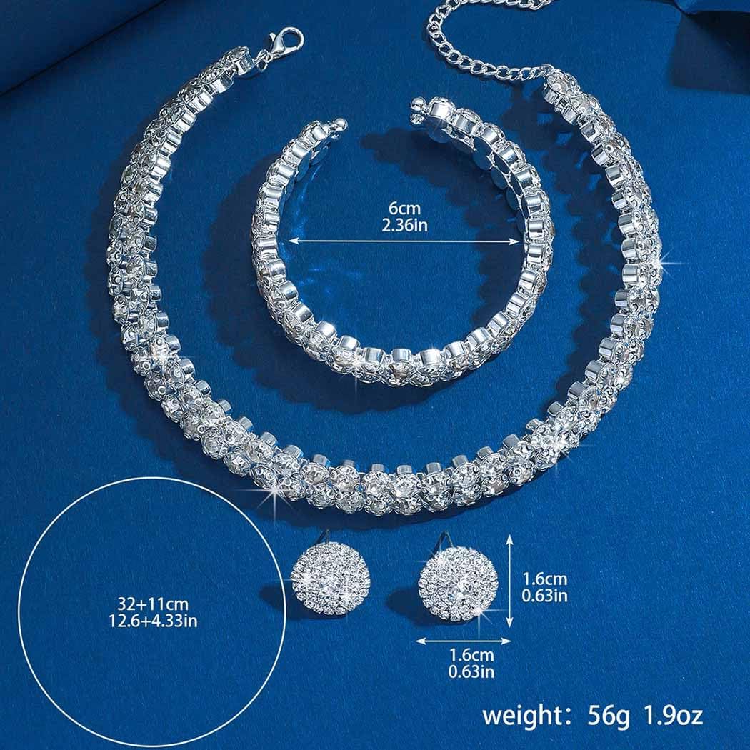 Gangel Rhinestone Necklace Earring Set Crystal Bracelet and Necklace Choker Prom Wedding Silver Jewelry Sets Accessories for Women - Image 6