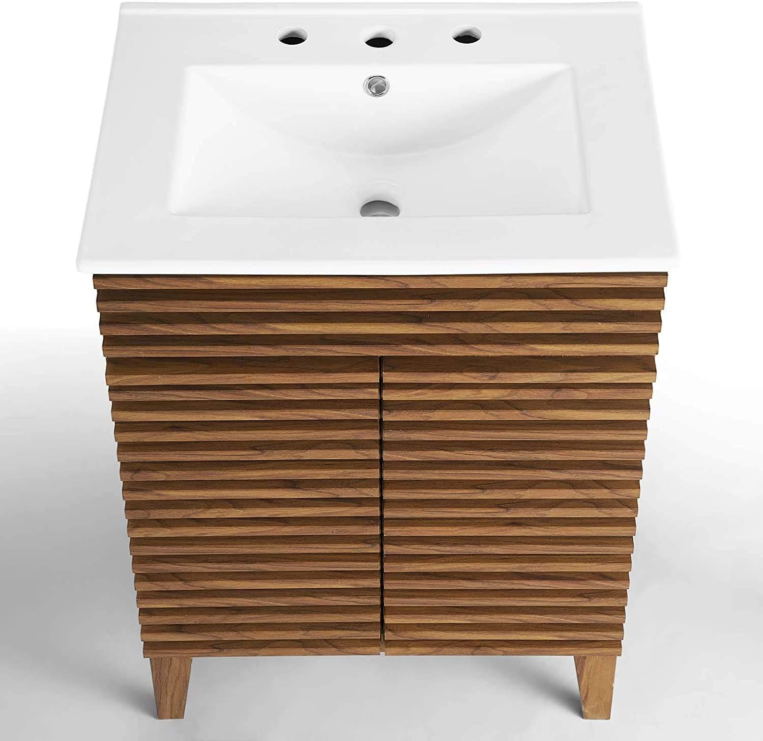 Modway Render Mid-Century Bathroom Vanity With Sink in Walnut White,24 Inch : Tools & Home Improvement