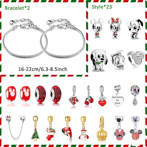 Miniatura 2 de Calendario de Adviento 2023, calendario de pulsera de cuenta regresiva de 24 días de Navidad con 2 pulseras, 23 dijes de joyería únicos, kit de