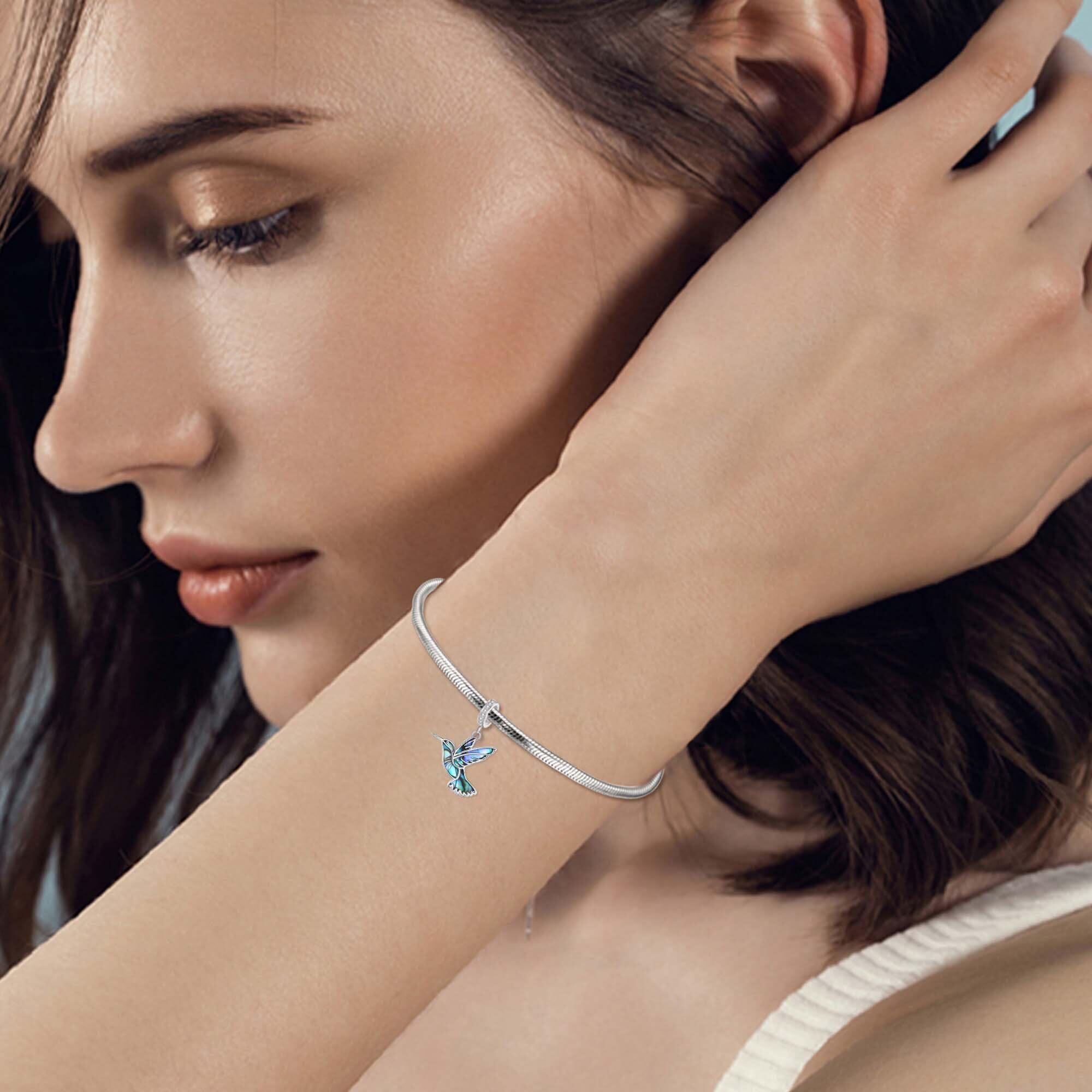 DAYLINLOVE Kolibri Charm S925 Sterling Silber Kolibri Perlen Geschenke Süßer Vogel Schmuck für Frauen Kolibriliebhaber