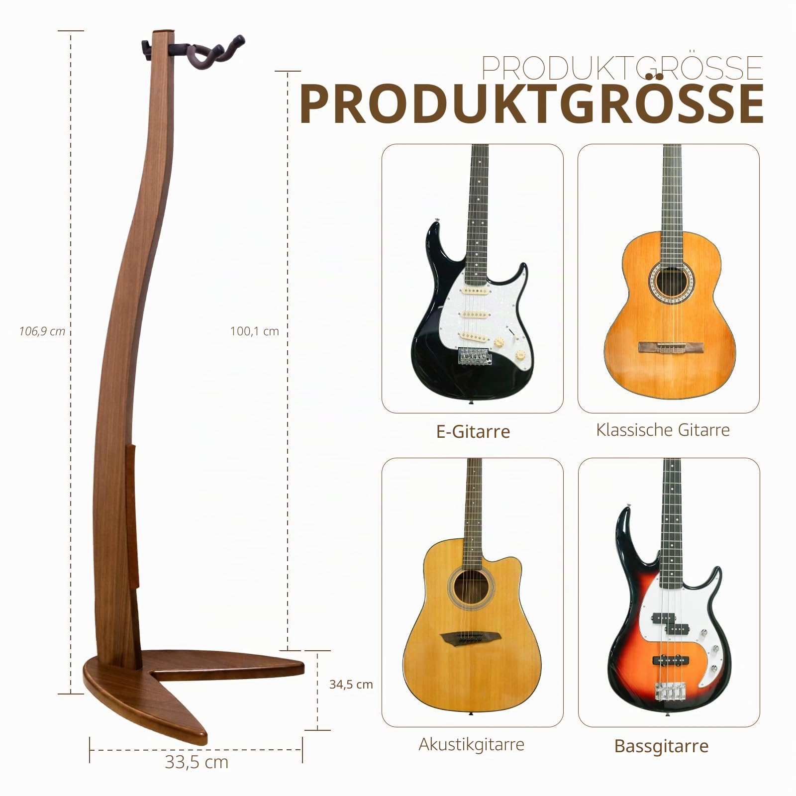 MUSO Gitarren-Bass-Aufhänger aus Massivholz, Bogenhalter in Meerjungfrau-Form zur Präsentation und Aufbewahrung, 106,7 cm Höhe, kratzfest und stoßfest, deorate Studios, Wohnzimmer und Bühne (schwarze