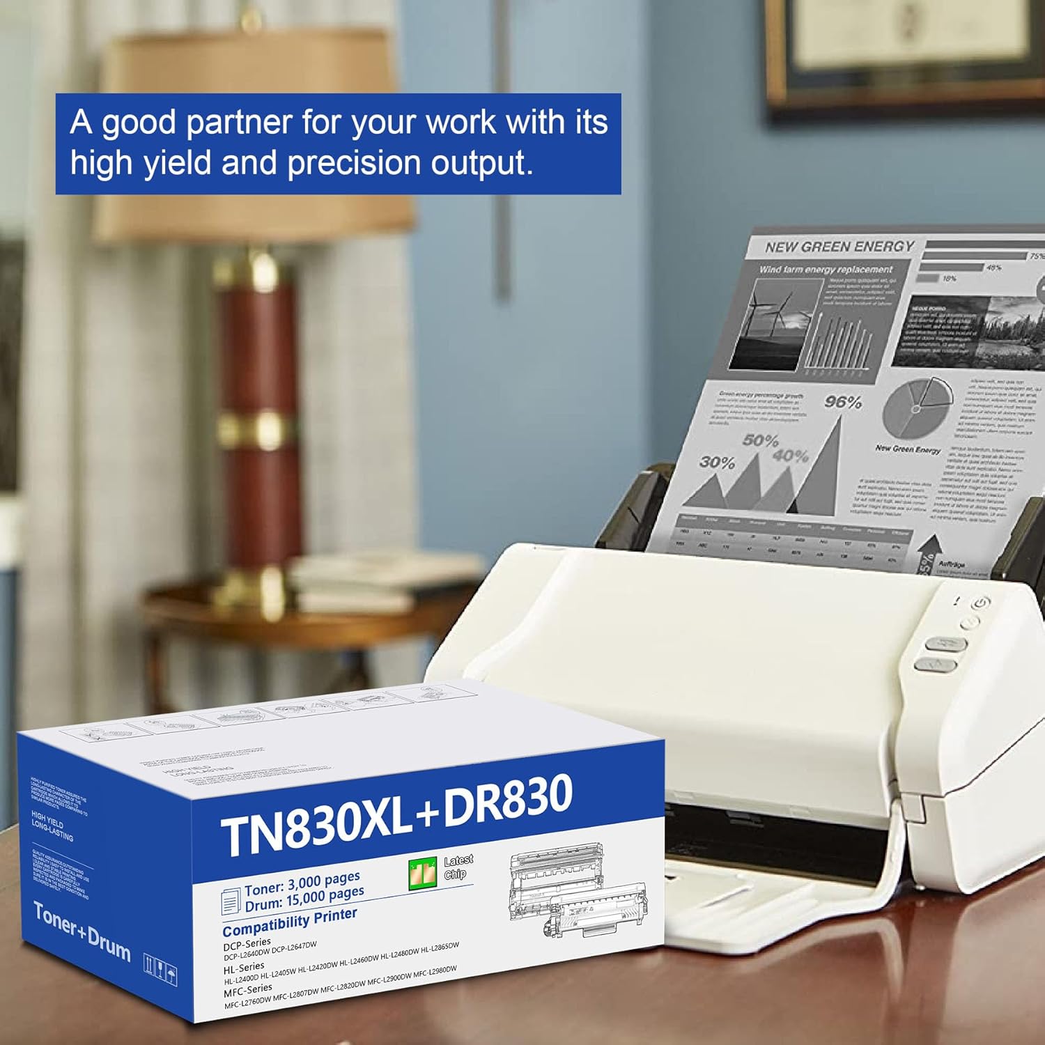 TN830XL Toner Cartridge & DR830 Drum Unit Replacement for Brother TN830 TN-830XL DR-830 to use with DCP-L2640DW HL-L2400D HL-L2405W HL-L2480DW HL-L2460DW MFC-L2820DW Printer (1 Toner +1 Drum, 2 Pack)
