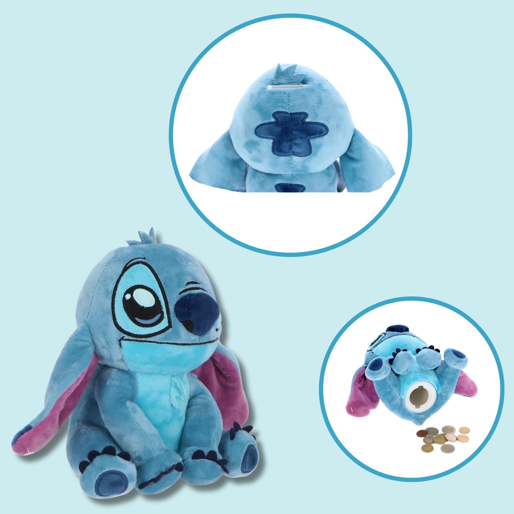 Stitch Salvadanaio con occhiolino – Morbido salvadanaio in peluche – Prodotto con licenza ufficiale – circa 20 cm – Divertente design con occhiolino – Regalo per bambini e fan