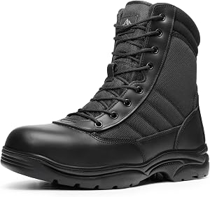 NORTIV 8 Men's Steel Toe Work Boots | Safety Shoes Supportive Breathable Protective Anti-Slip Industrial Leather Booties TROOPER-STL
