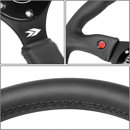 Miniatura 6 de NRG Innovations NRG-RST-007S - Volante deportivo reforzado de 12.598 in con gamuza suave negra envuelta con costuras rojas