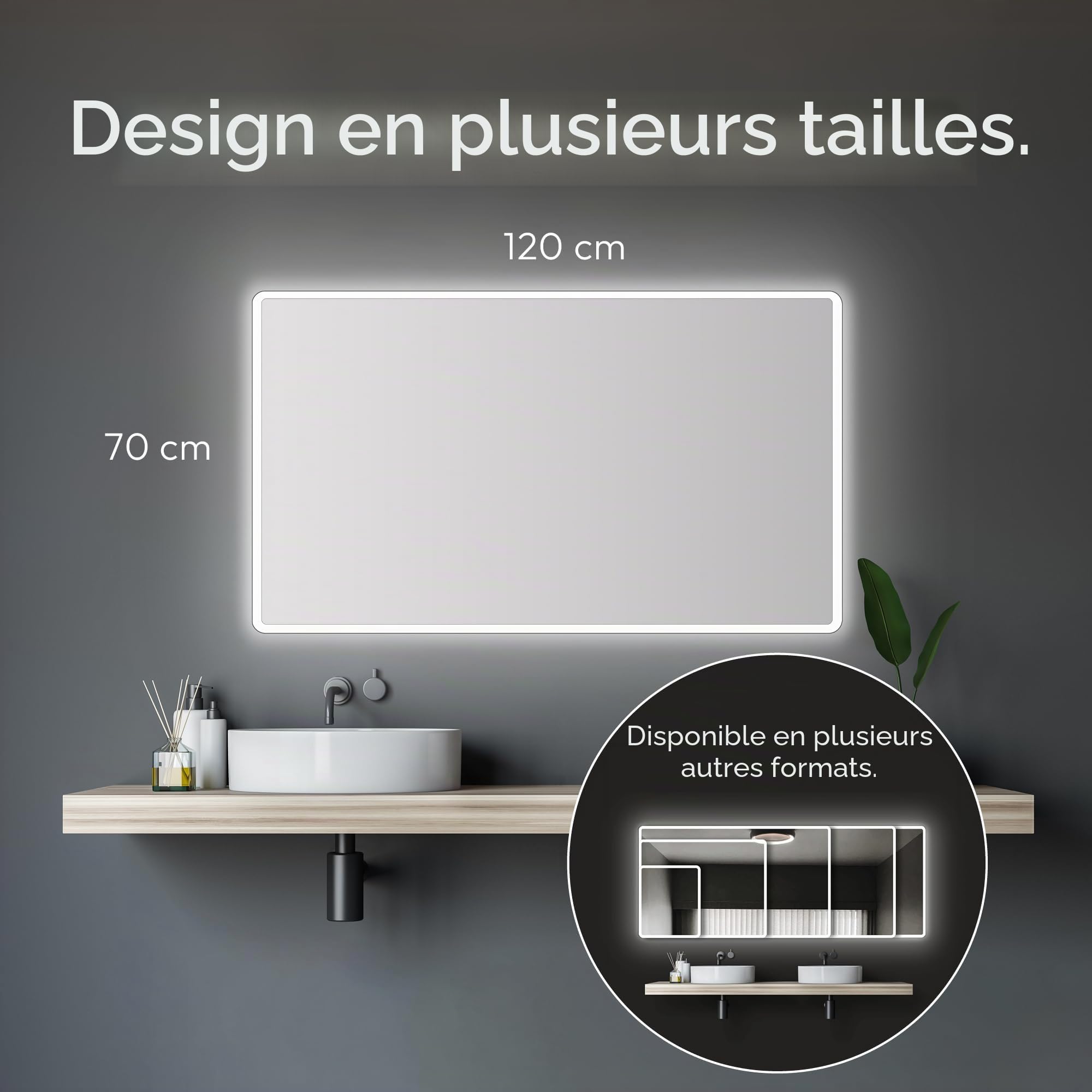 Talos Miroir de Salle de Bains à LED Moon 120x70 cm - Couleur Claire 4200K - Design Moderne et revêtement de Haute qualité