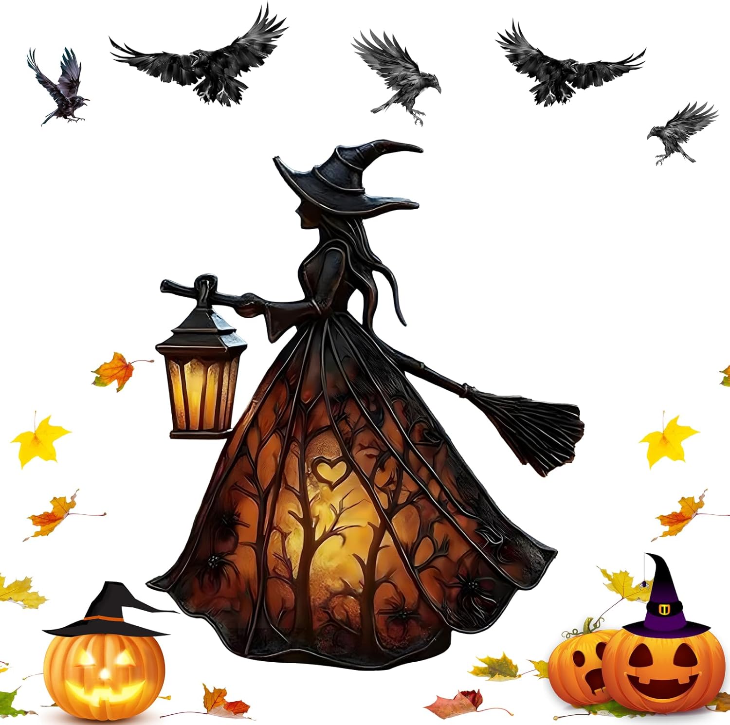 Halloween Witch Lamp, Stained Glass Gothic Witch Hat Led Night Light, Spooky Decorative Table Lamps for Home, Porch, Tabletop, Party Decor (1PCS, 8.27")