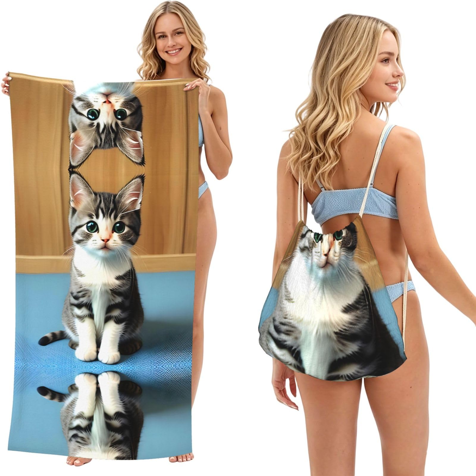 SXZVVBN Bedroom kitten 2-in-1 Beach Towel Bag, Quick Dry Sand Free Travel Towel Backpack for Adults