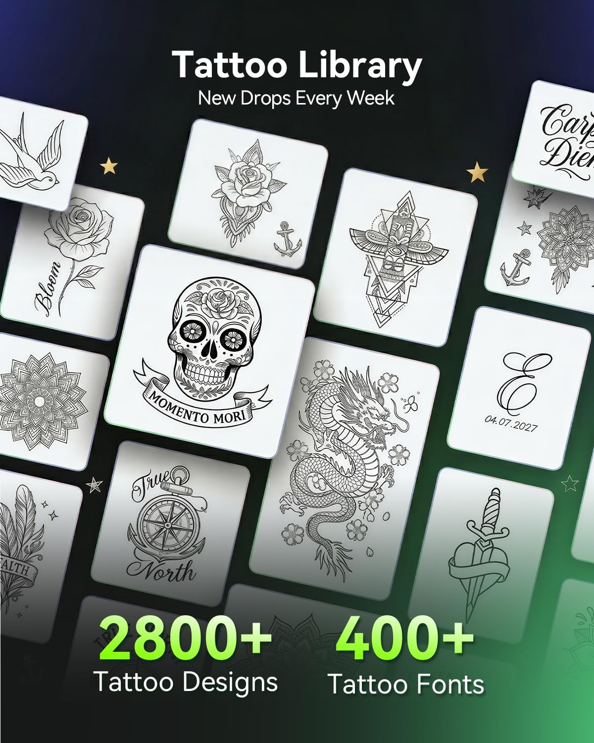  M08F Tattoo Stencil Printer, Bluetooth, Wireless, Thermal, Portable | with 10pcs Transfer Paper, Compatible with Phone/Tablet/PC, for Tattoo Artists & Beginners, Black & Green thumbnail