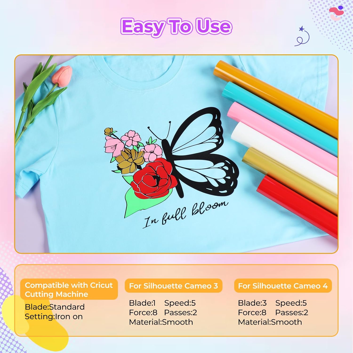 HTVRONT Heat Transfer Vinyl - 25 Packs HTV Vinyl for T-Shirts, Easy to Cut & Weed Iron on Vinyl for Craft Projects, Personalized Gifts, School Events - 20 Assorted Colors HTV for All Cutting Machine thumbnail