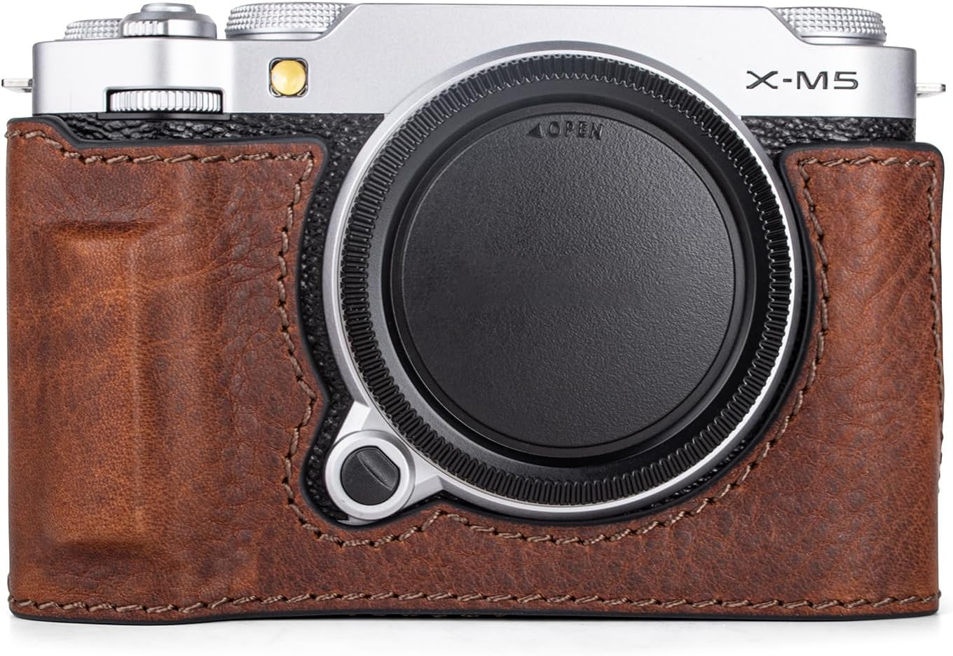 MUZIRI KINOKOO Case Compatible for Fujifilm X-M5 Fuji XM5 Camera, Retro Style Genuine Leather Fuji X-M5/XM5 Half Case Protective Cover - with Opening Bottom and Hand Grip Design - Brown
