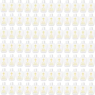 100 Pcs Holy Water Bottles Plastic 2oz Holy Water Container Empty Containers with Gold Cross for Catholic Christian Halloween First Communion Gift Thanksgiving Baptism Party Church 60ml