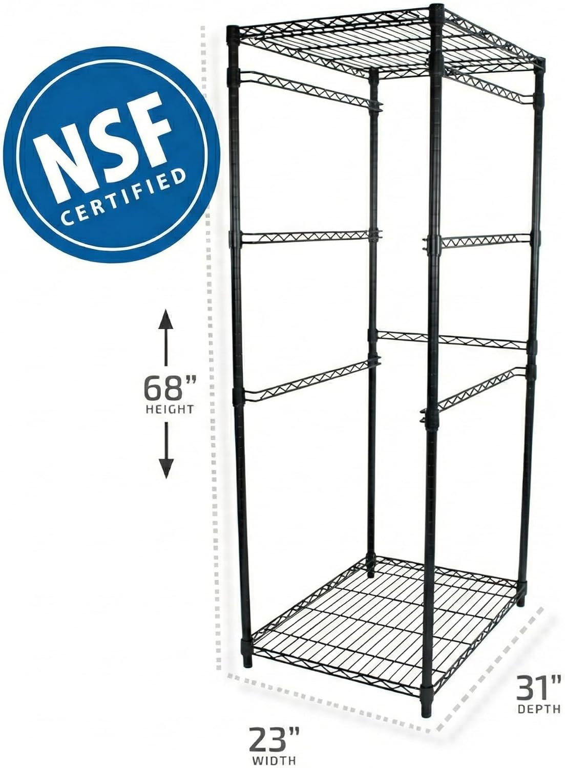MonsterRAX 5-Tier Heavy Duty Garage Slide Rack for 27-Gallon Totes. Industrial metal organization, 250lb capacity, NSF Certified. (Bins not included) (Black)