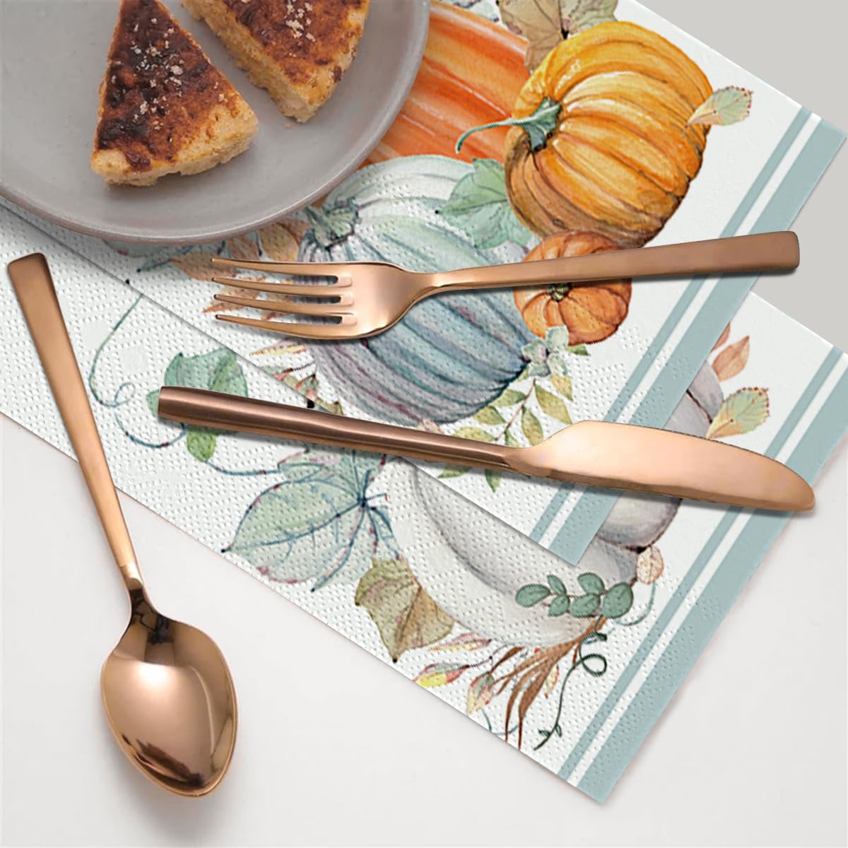 Whaline Happy Fall Guest Napkins Orange Brown Paper Napkins Autumn Disposable Guest Hand Napkin Towel For Thanksgiving Party Supplies Bathroom Table Decor,80Pcs