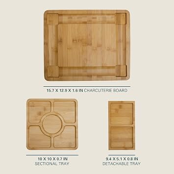 Gibson Home Rustic Inspirations 18-Piece Bamboo Charcuterie Board Set for Serving Large Cheese & Fruit Tray with Hidden Drawer Ceramic Bowls Utensils Gift for Entertaining Housewarming Holidays