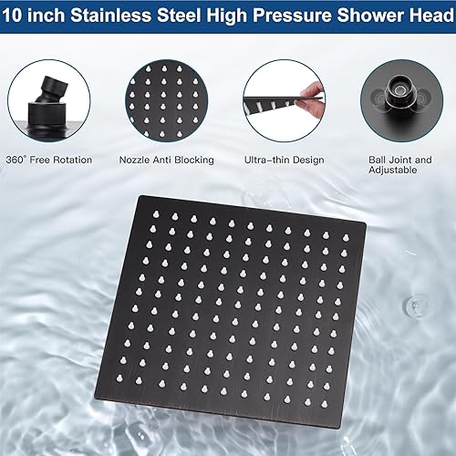 Miniatura 8 de Midanya Sistema de ducha de lluvia, cabezal de ducha cuadrado de lluvia, juego de grifo de ducha con rociador de mano, kit de moldura de válvula