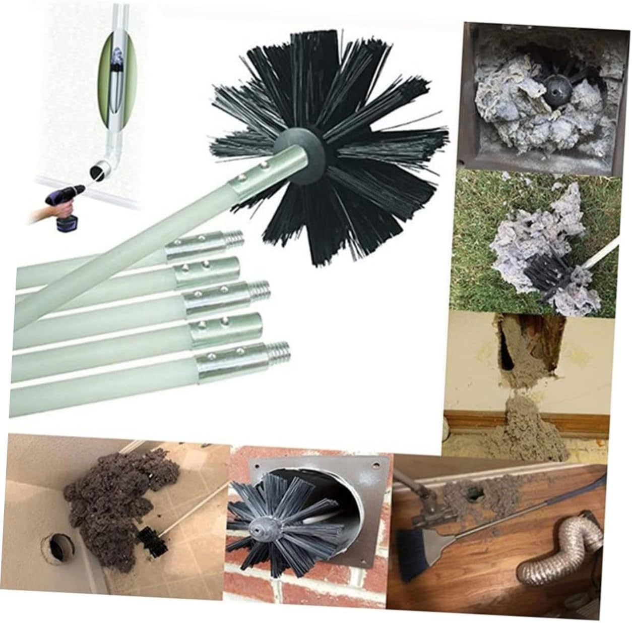 Flexible Chimney Cleaning Brush Kit 610mm 4 Rods + 1 Brush Head, Dryer Vent Lint Sweeping Tool for Fireplace, Duct, and Stove Pipe Cleaning