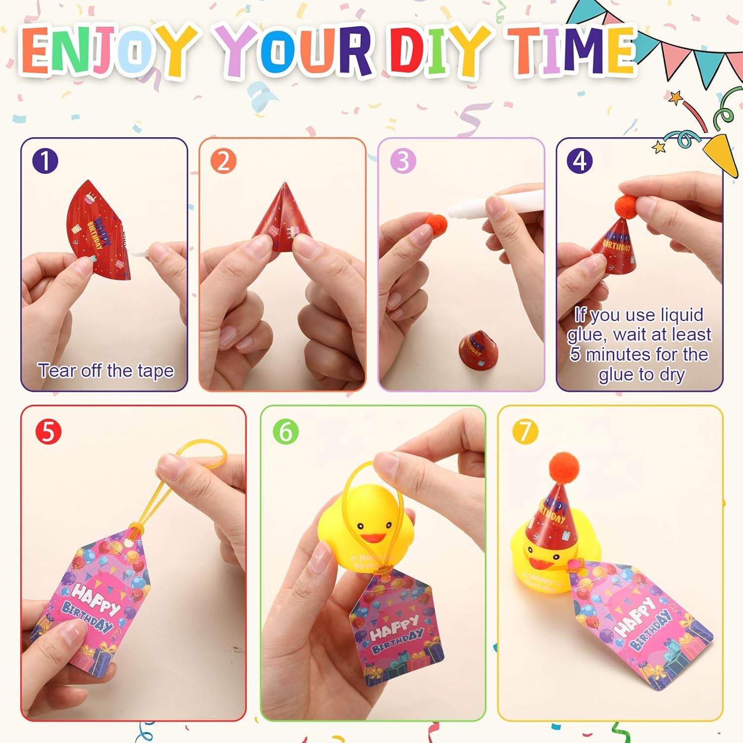 24 Pack Birthday Rubber Duck Sets DIY Birthday Classroom Gifts for Students Kids Return Gifts from Teacher Bathing Toy Party Favors Baby Shower New Year Christmas