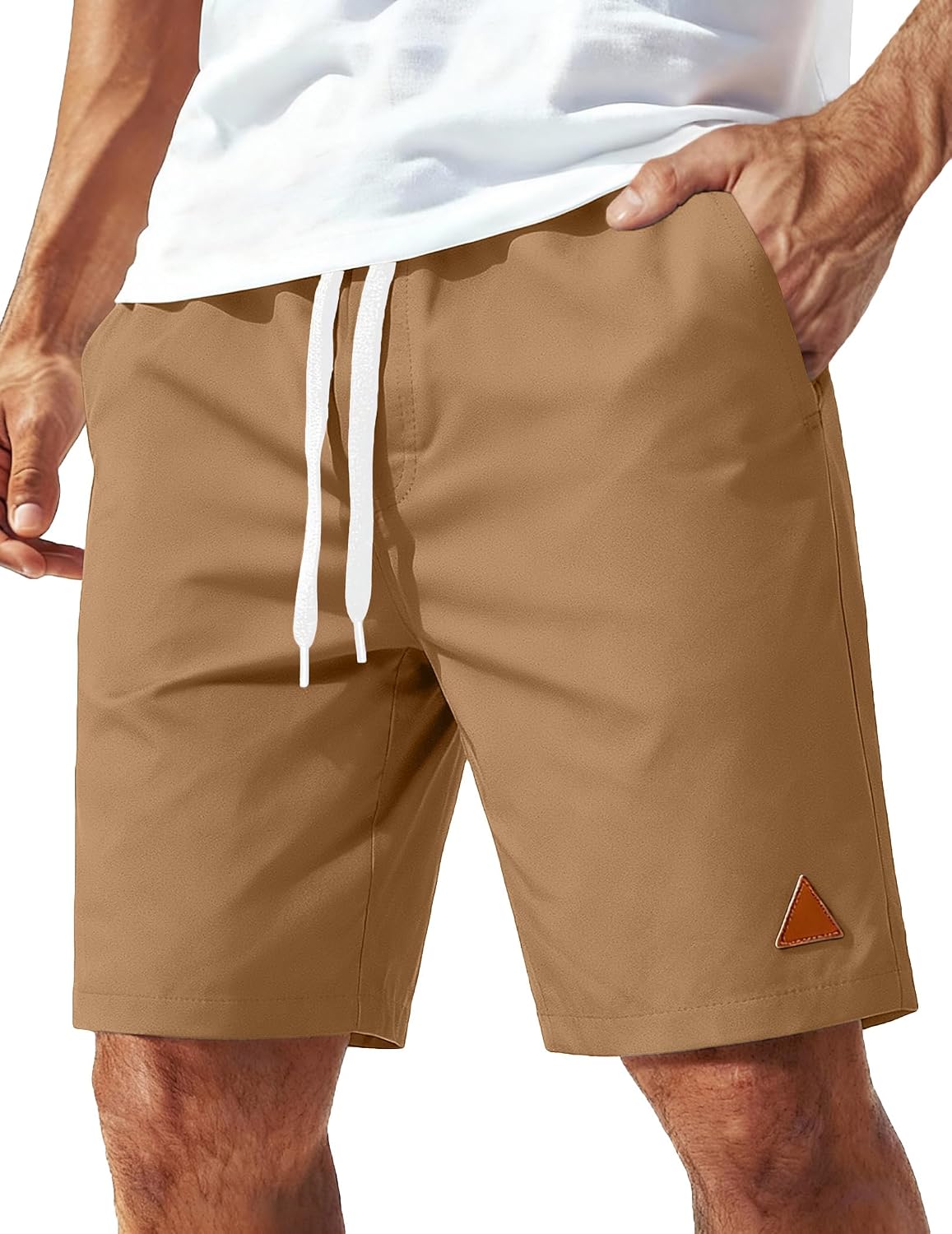 COOFANDY Mens 9" Casual Shorts with Zipper Pocket Elastic Waist Drawstring Chinos Short Summer Lightweight Cotton Shorts