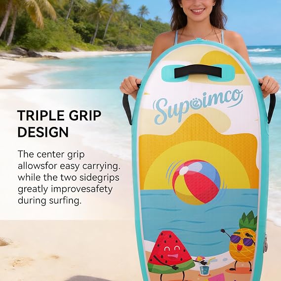Inflatable Boogie Board, Bodyboard - Lightweight PVC Core Boogie Boards for Beach & Pool, Foldable with Wrist Straps, Ideal Surfing Gear for Teens and Adults