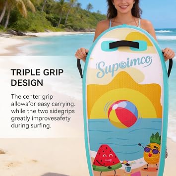 Inflatable Boogie Board, Bodyboard - Lightweight PVC Core Boogie Boards for Beach & Pool, Foldable with Wrist Straps, Ideal Surfing Gear for Teens and Adults