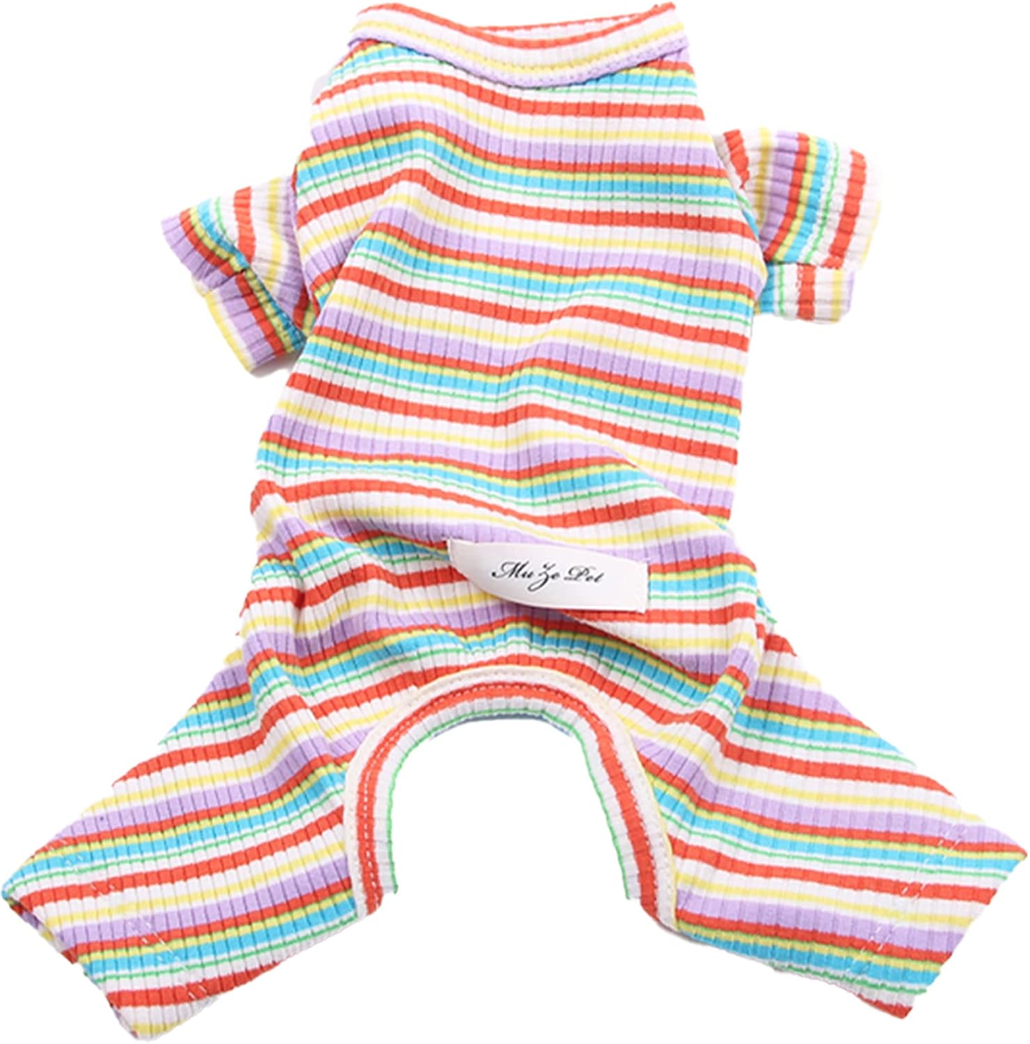 PETPUBGNZS Small Dog Pajamas Soft Cotton Stretchy Dog Jumpsuit 4 Legs Puppy Cat Pjs Cute Rainbow Striped Breathable Lightweight Spring…