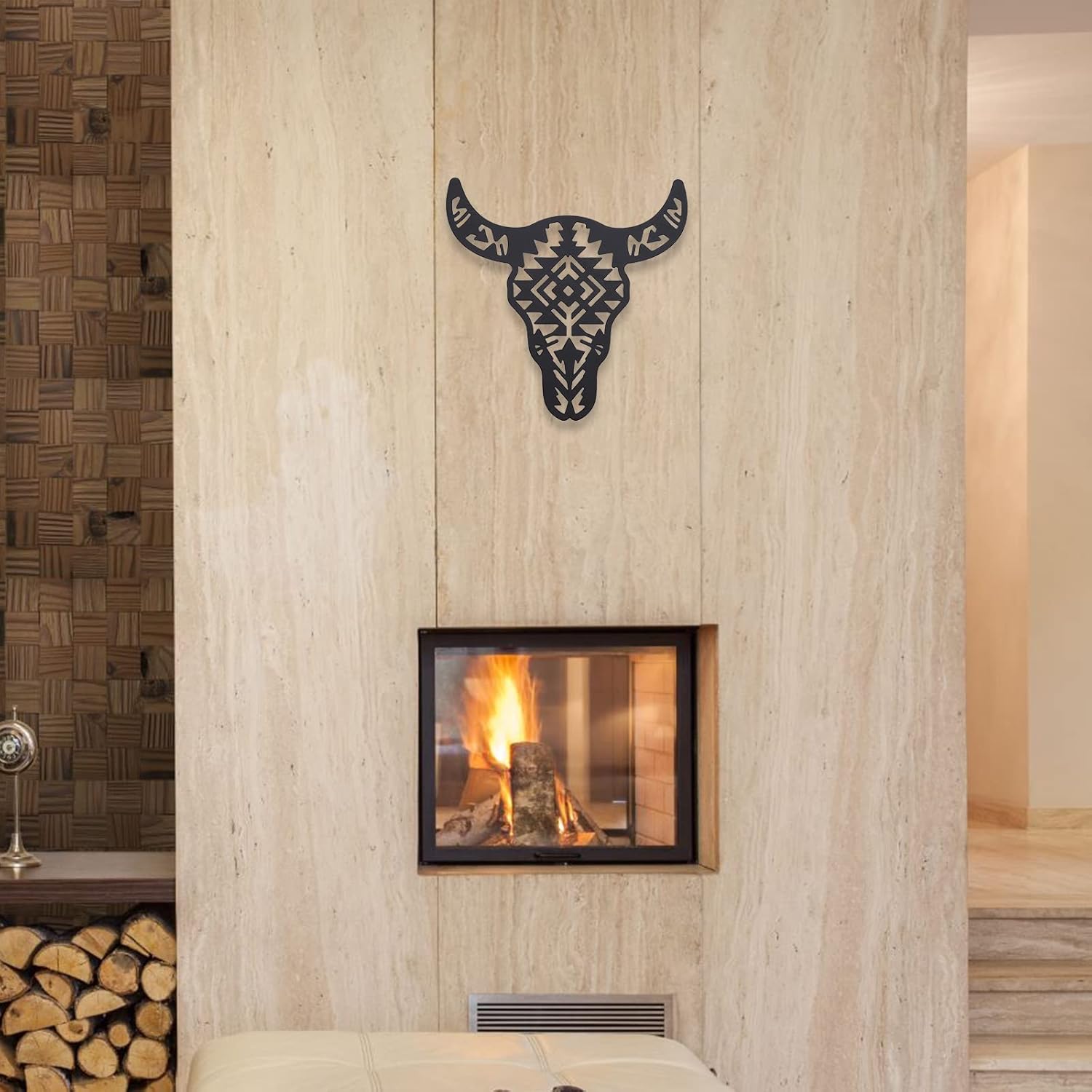 ORIGACH Black Metal Western Cow Skull Art Decor Cool Wall Hanging Western Rustic Metal Bull Head Wall Sculptures Decor for Living Room Bedroom Kitchen Garden Gift Idea, 12 inch