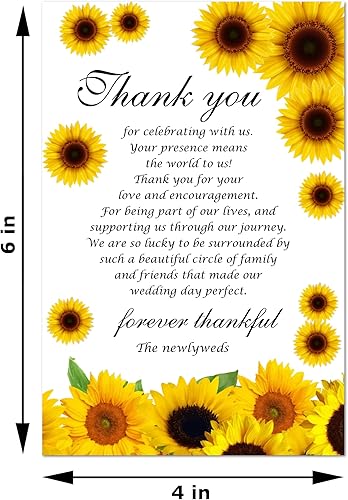 Miniatura 2 de RokAPary Tarjetas de agradecimiento para boda, diseño de girasol, para despedida de soltera, reunión, recepción, celebración, ensayos, cenas,