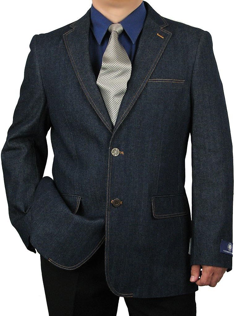 Sharp Men's 2 Button Denim Blazer 100% Cotton - Navy 36S