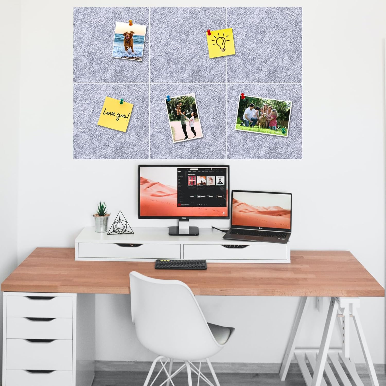 Square Felt Cork Bulletin Board Tiles, Self Adhesive DIY Felt Pin Board for Wall 30" x 20" with 35 Pushpins for Office School Home Wall Decor Stickers Memos Photos Display (Light Grey) image 2