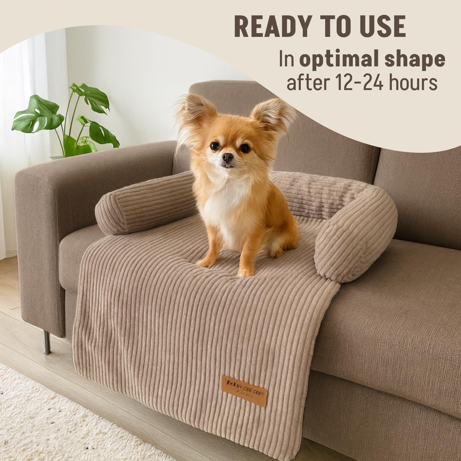 Original Hundedecke Sofa - Hundedecke Sofa - Hundekorb - Premium - Komplett abnehmbar - Rippenstoff - Mokka Taupe - 75x90 - Größe S