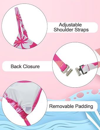 Happy Cherry Girls 3 Pieces Bikini Set Floral Print Wrap Swimsuit Drawstring Beach Skirt Cute Ruched Bathing Suit