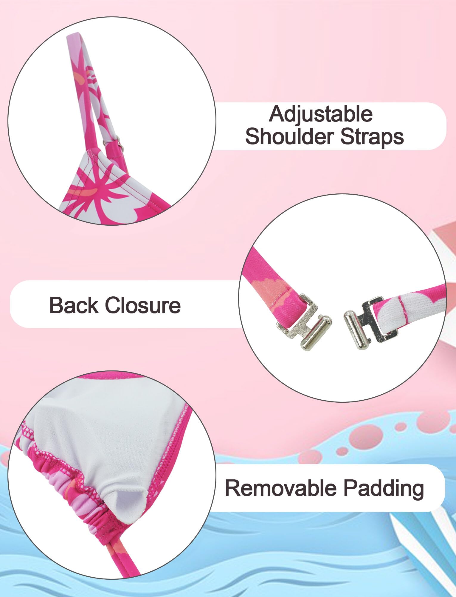 SEAUR 3 Pièces Maillot de Bain Enfants Filles Haut Caraco Cool Bas de Bikini Jupe de Bain Ensemble Natation Piscine Plage Vêtement Été pour 8-14 Ans